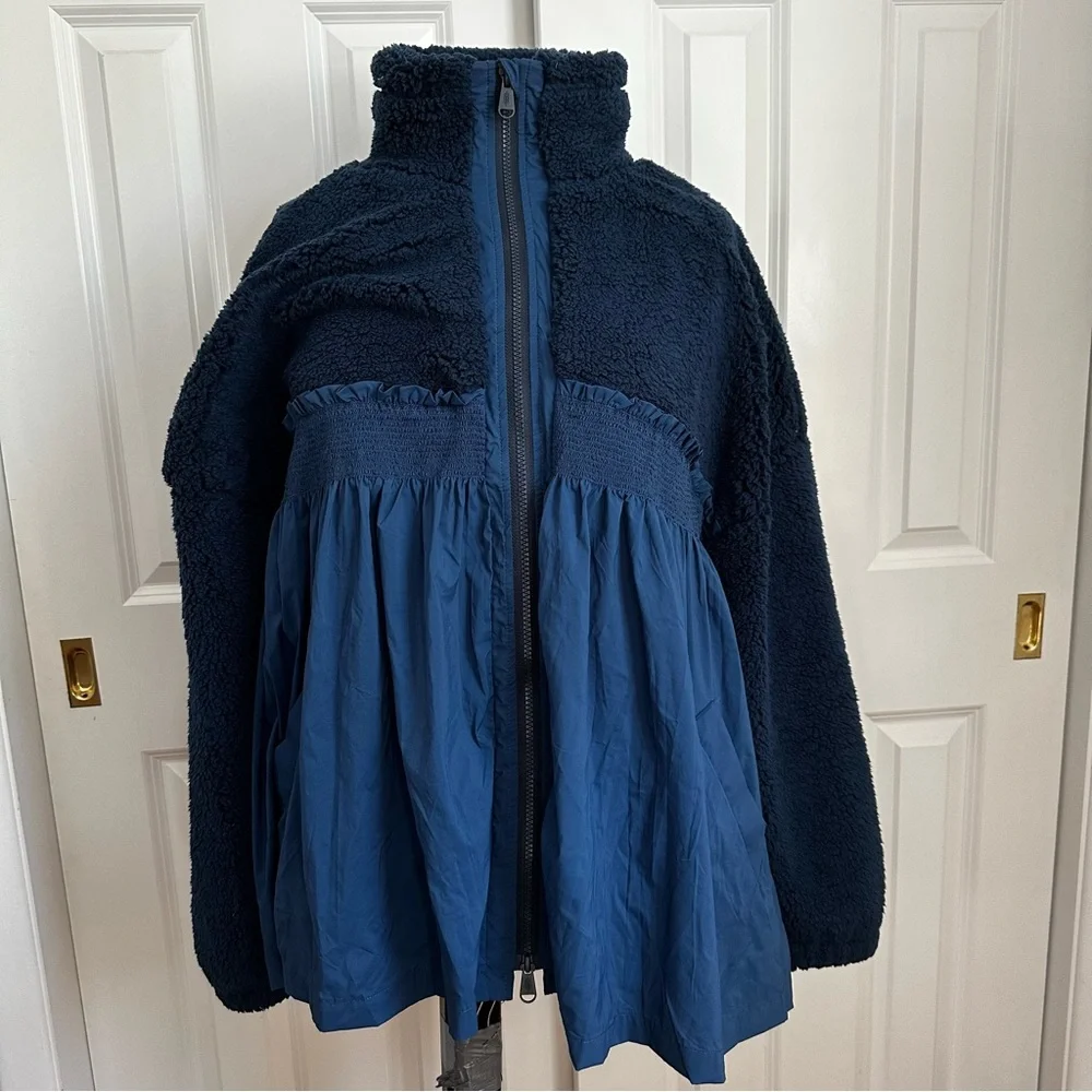 Free People Ain’t She Lovely Jacket Blue Flowy Skirted Fleece Slouchy Boho S - Picture 5 of 7